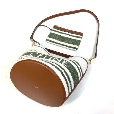 Pre-owned Celine Brown Khaki Textile Leather Handbag Shoulder Bag () In Multi