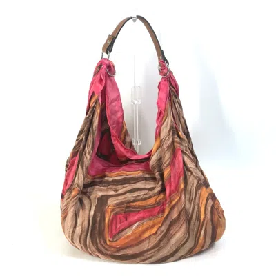 Pre-owned Celine Brown Pink Silk Leather Handbag Shoulder Bag () In Multi