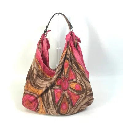Pre-owned Celine Brown Pink Silk Leather Handbag Shoulder Bag () In Multi