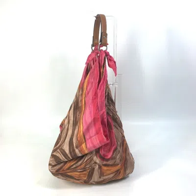 Pre-owned Celine Brown Pink Silk Leather Handbag Shoulder Bag () In Multi