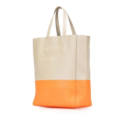 Pre-owned Celine Cabas Beige Orange Leather Handbag Shoulder Bag () In Multi