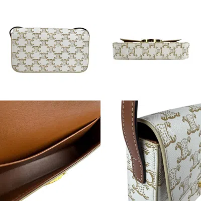 Pre-owned Celine Gold White Coated Canvas Shoulder Bag () In Multi