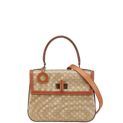 Pre-owned Celine Macadam Beige Brown Pvc Leather Handbag Shoulder Bag () In Multi