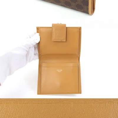 Pre-owned Celine Macadam Beige Dark Brown Pvc Leather Wallet (bi-fold) () In Multi