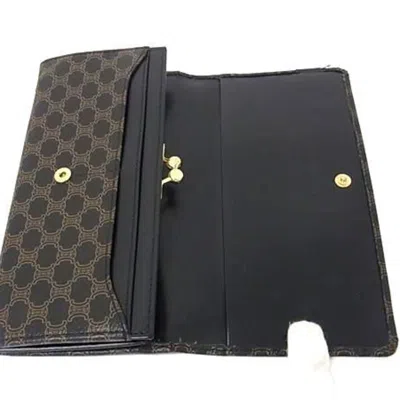 Pre-owned Celine Macadam Black Brown Pvc Leather Long Wallet (bi-fold) () In Multi