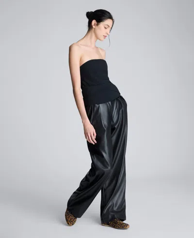 Kenneth Cole High Rise Fly Front Double Pleat Wide Leg Pant In Black