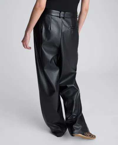 Kenneth Cole High Rise Fly Front Double Pleat Wide Leg Pant In Black