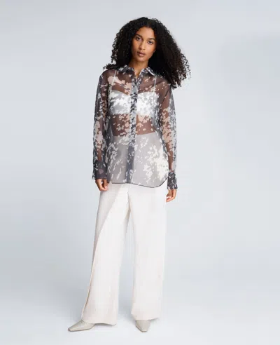 Kenneth Cole Printed Organza Oversized Button Front Shirt
