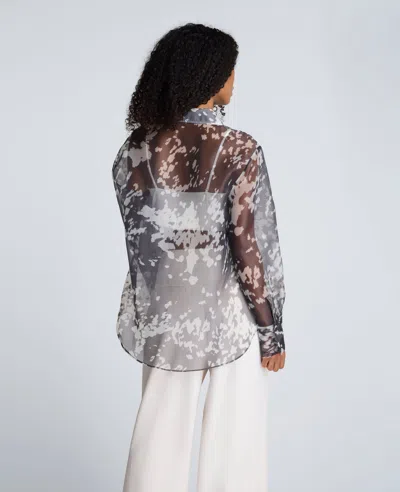 Kenneth Cole Printed Organza Oversized Button Front Shirt