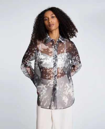 Kenneth Cole Printed Organza Oversized Button Front Shirt