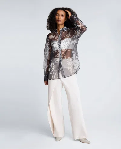 Kenneth Cole Printed Organza Oversized Button Front Shirt