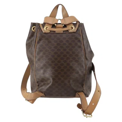 Pre-owned Celine Vintage Drawstring Flap Backpack Macadam Coated Canvas Brown Canvas Backpack Bag ()