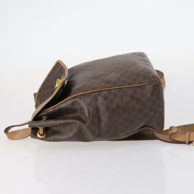 Pre-owned Celine Vintage Drawstring Flap Backpack Macadam Coated Canvas Brown Canvas Backpack Bag ()