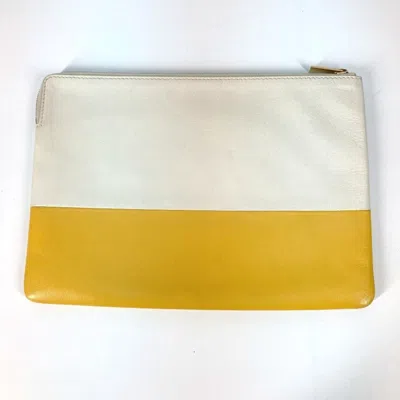 Pre-owned Celine White Yellow Leather Clutch Bag Pouch ()