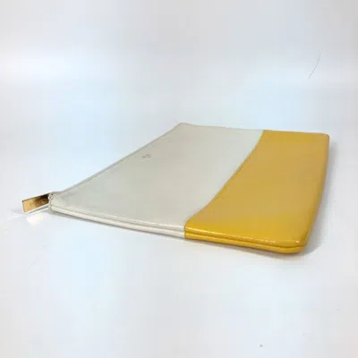 Pre-owned Celine White Yellow Leather Clutch Bag Pouch ()