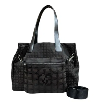 Pre-owned Chanel Black Brown Nylon Jacquard Tote Bag () In Multi