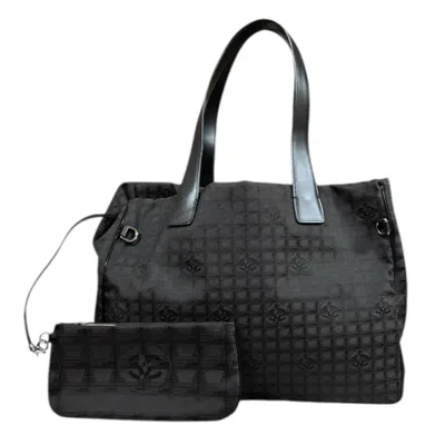 Pre-owned Chanel Black Brown Nylon Jacquard Tote Bag () In Multi