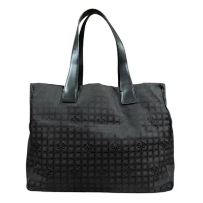 Pre-owned Chanel Black Brown Nylon Jacquard Tote Bag () In Multi