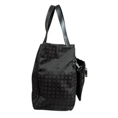 Pre-owned Chanel Black Brown Nylon Jacquard Tote Bag () In Multi