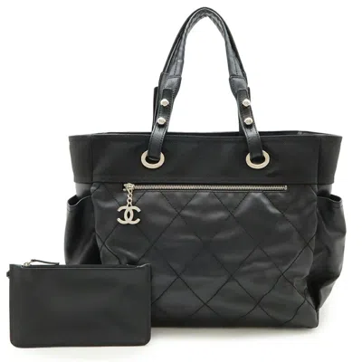 Pre-owned Chanel Black Coated Canvas Leather Shoulder Bag Tote Bag ()