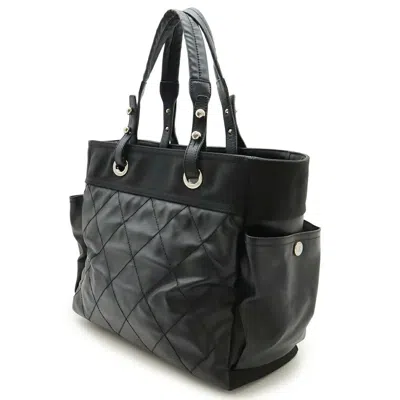 Pre-owned Chanel Black Coated Canvas Leather Shoulder Bag Tote Bag ()