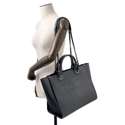Pre-owned Chanel Black Grained Calfskin Shopping Bag Tote Bag ()