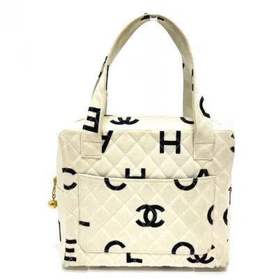 Pre-owned Chanel Black Ivory Cotton Canvas Handbag Tote Bag () In Multi