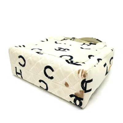 Pre-owned Chanel Black Ivory Cotton Canvas Handbag Tote Bag () In Multi