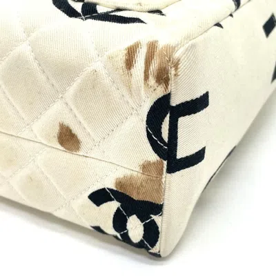 Pre-owned Chanel Black Ivory Cotton Canvas Handbag Tote Bag () In Multi
