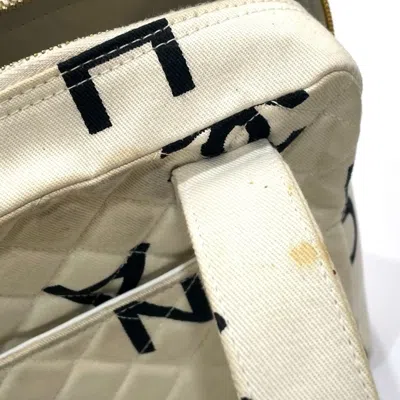 Pre-owned Chanel Black Ivory Cotton Canvas Handbag Tote Bag () In Multi