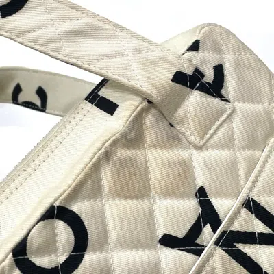 Pre-owned Chanel Black Ivory Cotton Canvas Handbag Tote Bag () In Multi