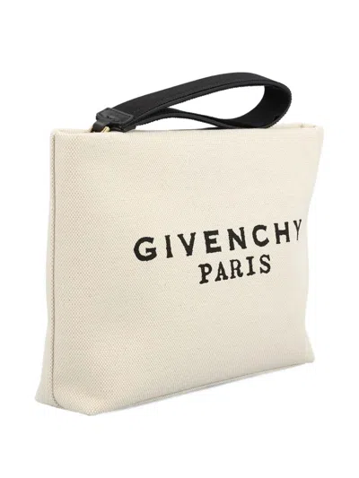 Givenchy Canvas Rectangular Clutch Bag With Wrist Strap In White