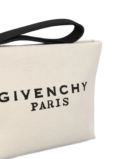 Givenchy Canvas Rectangular Clutch Bag With Wrist Strap In White