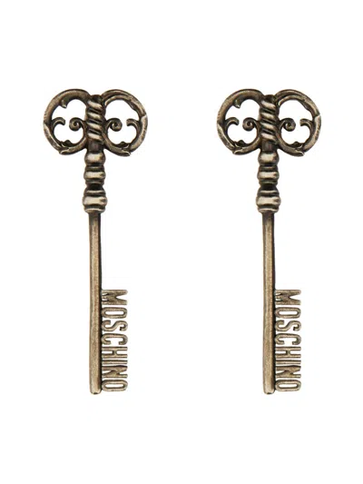 Moschino Couture Logo Earrings In Brown
