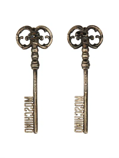 Moschino Couture Logo Earrings In Brown