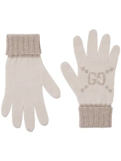 Gucci Gg White Cashmere Gloves In Neutral