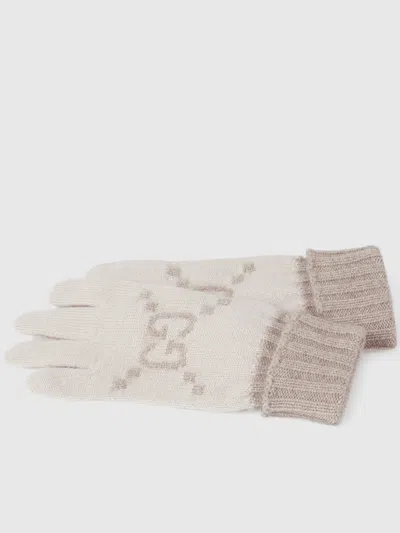 Gucci Gg White Cashmere Gloves In Neutral
