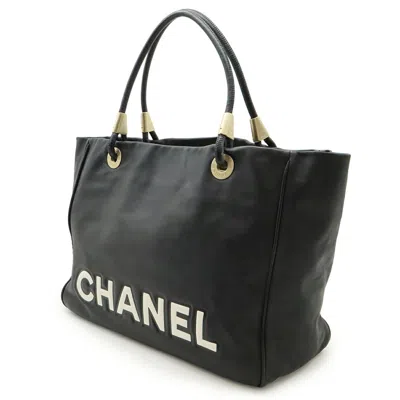 Pre-owned Chanel Black White Leather Shoulder Bag Tote Bag () In Multi