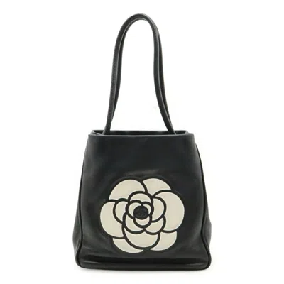 Pre-owned Chanel Black White Leather Shoulder Bag Tote Bag () In Multi