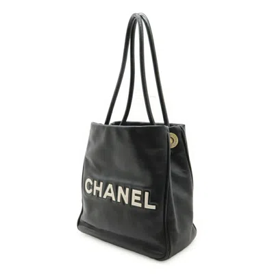 Pre-owned Chanel Black White Leather Shoulder Bag Tote Bag () In Multi