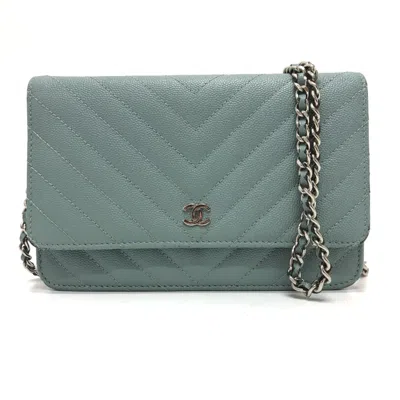 Pre-owned Chanel Blue Grained Calfskin Chain/shoulder Wallet ()