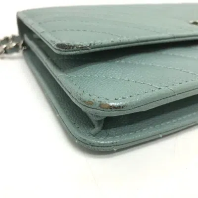 Pre-owned Chanel Blue Grained Calfskin Chain/shoulder Wallet ()
