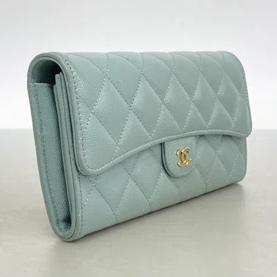 Pre-owned Chanel Blue Grained Calfskin Long Wallet (bi-fold) ()