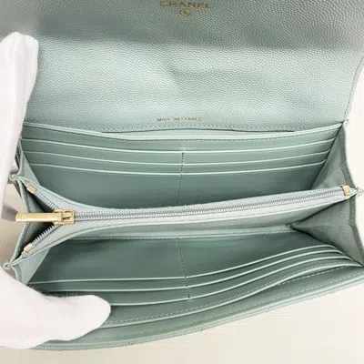 Pre-owned Chanel Blue Grained Calfskin Long Wallet (bi-fold) ()