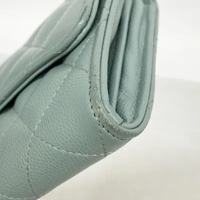 Pre-owned Chanel Blue Grained Calfskin Long Wallet (bi-fold) ()