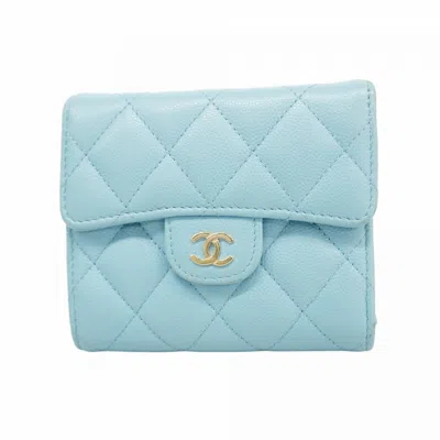 Pre-owned Chanel Blue Grained Calfskin Wallet (tri-fold) ()