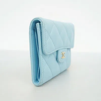 Pre-owned Chanel Blue Grained Calfskin Wallet (tri-fold) ()