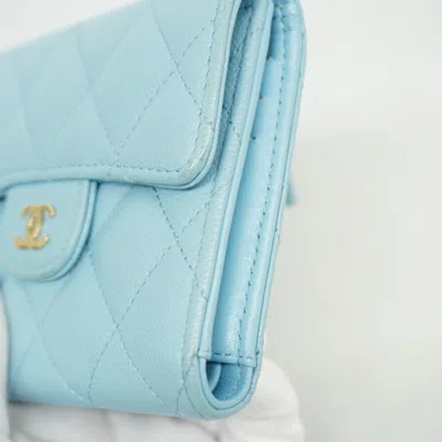 Pre-owned Chanel Blue Grained Calfskin Wallet (tri-fold) ()