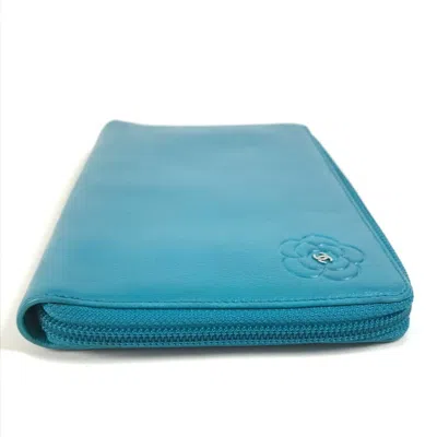 Pre-owned Chanel Blue Leather Long Wallet (bi-fold) ()