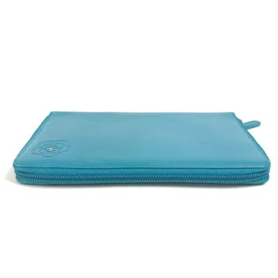 Pre-owned Chanel Blue Leather Long Wallet (bi-fold) ()
